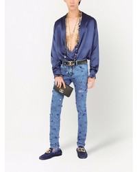 Jeans aderenti decorati blu di Dolce & Gabbana