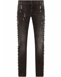Jeans aderenti decorati neri di Dolce & Gabbana