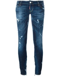 Jeans aderenti di cotone blu scuro di Dsquared2