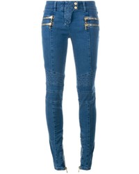 Jeans aderenti di cotone blu di Balmain