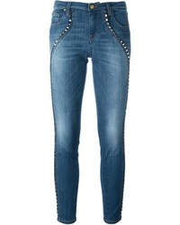 Jeans aderenti di cotone blu di Versace