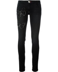 Jeans aderenti di cotone decorati neri di Philipp Plein