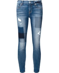 Jeans aderenti di cotone patchwork azzurri di 7 For All Mankind