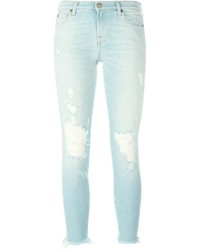 Jeans aderenti di cotone strappati azzurri