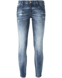 Jeans aderenti di cotone strappati azzurri di Diesel