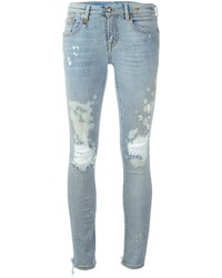 Jeans aderenti di cotone strappati azzurri di R 13