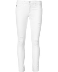 Jeans aderenti di cotone strappati bianchi di AG Jeans
