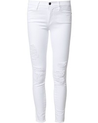 Jeans aderenti di cotone strappati bianchi di Frame