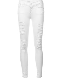 Jeans aderenti di cotone strappati bianchi di Frame