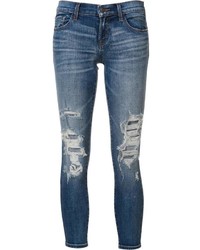 Jeans aderenti di cotone strappati blu di J Brand