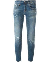 Jeans aderenti di cotone strappati blu di R 13