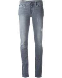 Jeans aderenti di cotone strappati grigi di 7 For All Mankind