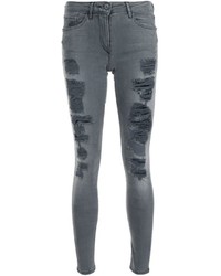 Jeans aderenti di cotone strappati grigio scuro