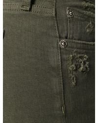 Jeans aderenti di cotone strappati verde oliva di 7 For All Mankind