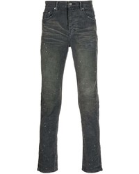 Jeans aderenti di velluto a coste strappati grigio scuro