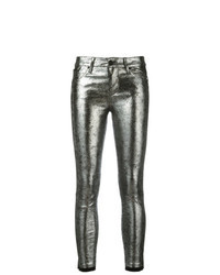 Jeans aderenti in pelle argento