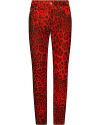 Jeans aderenti leopardati rossi