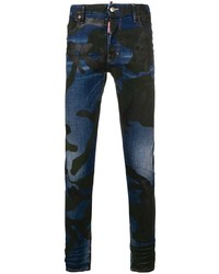 Jeans aderenti mimetici blu scuro di DSQUARED2