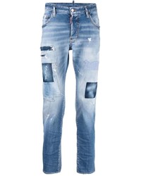 Jeans aderenti patchwork azzurri di DSQUARED2