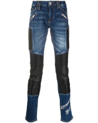 Jeans aderenti patchwork blu scuro di Philipp Plein