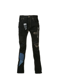 Jeans aderenti patchwork neri