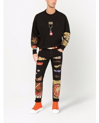 Jeans aderenti patchwork neri di Dolce & Gabbana