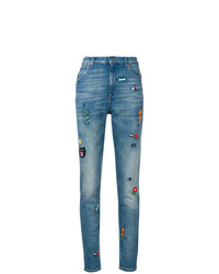 Jeans aderenti ricamati azzurri di Gucci