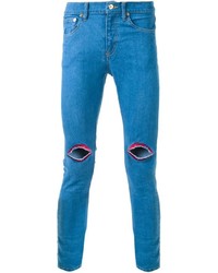 Jeans aderenti ricamati blu