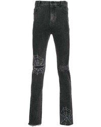 Jeans aderenti ricamati grigio scuro