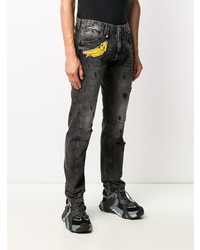 Jeans aderenti ricamati grigio scuro di Philipp Plein