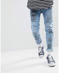 Jeans aderenti stampati azzurri di ASOS DESIGN
