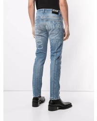 Jeans aderenti stampati azzurri di VERSACE JEANS COUTURE