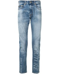 Jeans aderenti stampati azzurri di VERSACE JEANS COUTURE