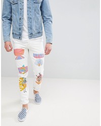 Jeans aderenti stampati bianchi di ASOS DESIGN