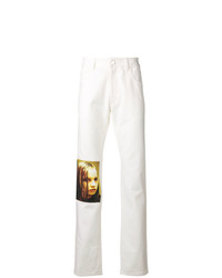 Jeans aderenti stampati bianchi di Raf Simons
