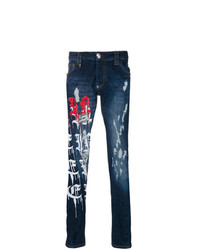 Jeans aderenti stampati blu scuro di Philipp Plein