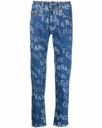 Jeans aderenti stampati blu scuro di VERSACE JEANS COUTURE