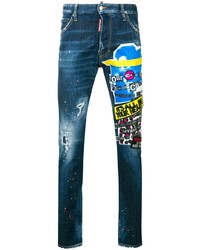 Jeans aderenti stampati blu di DSQUARED2