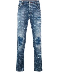 Jeans aderenti stampati blu di Philipp Plein