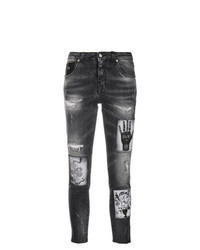 Jeans aderenti stampati grigio scuro