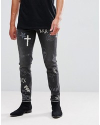 Jeans aderenti stampati grigio scuro di ASOS DESIGN