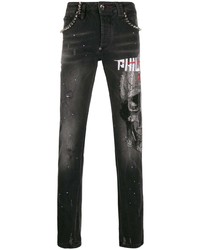 Jeans aderenti stampati neri di Philipp Plein