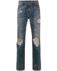 Jeans aderenti strappati blu scuro di B-Used