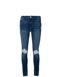 Jeans aderenti strappati blu scuro di Frame Denim
