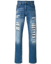 Jeans aderenti strappati blu di Alexander McQueen