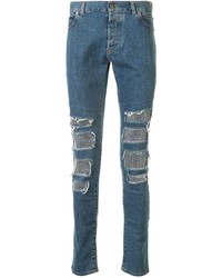Jeans aderenti strappati blu di Balmain