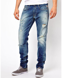 Jeans aderenti strappati blu di Replay