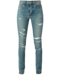 Jeans aderenti strappati blu di Saint Laurent