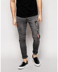 Jeans aderenti strappati grigio scuro di Asos
