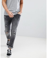 Jeans aderenti strappati grigio scuro di BLEND